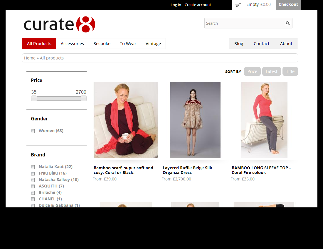 International fashion e-commerce site for London based Curate8