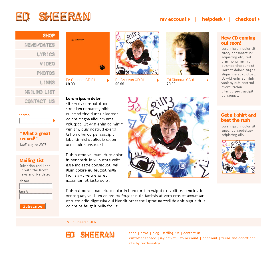 Web Site Design for Ed Sheeran's First Website