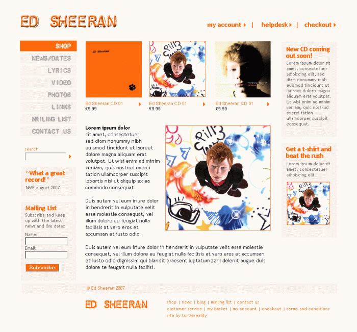 Web Site Design for Ed Sheeran's First Website