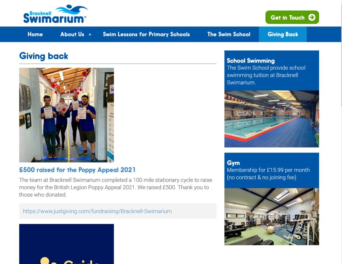 Simple business website for Swim School